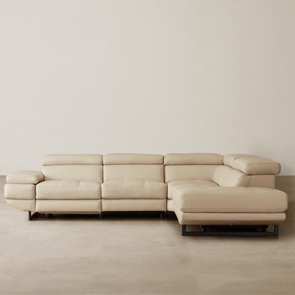 Alessia Almond Cream Leather Dual Electric Recliner Lounge - Right