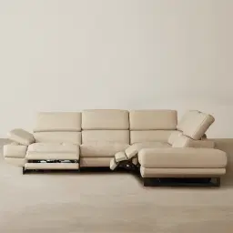 Alessia Almond Cream Leather Dual Electric Recliner Lounge - Right