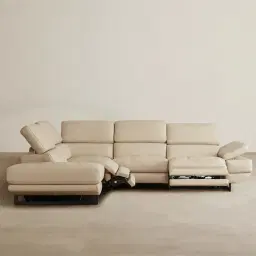 Alessia Almond Cream Leather Dual Electric Recliner Lounge - Left