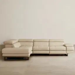 Alessia Almond Cream Leather Dual Electric Recliner Lounge - Left