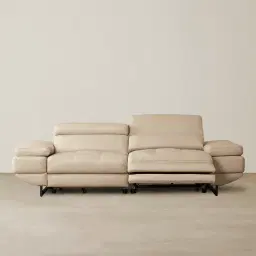 Elena Almond Cream Leather 3-Seater Electric Recliner