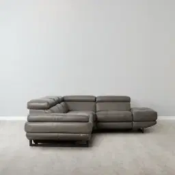 Alessia Warm Stone Grey Leather Dual Electric Recliner Lounge - Right