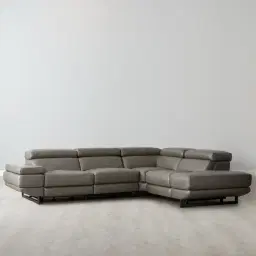 Alessia Warm Stone Grey Leather Dual Electric Recliner Lounge - Right