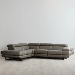 Alessia Warm Stone Grey Leather Dual Electric Recliner Lounge - Left