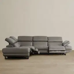 Alessia Warm Stone Grey Leather Dual Electric Recliner Lounge - Left