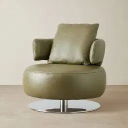 Vermont Garden Green Leather Swivel Occasional Chair