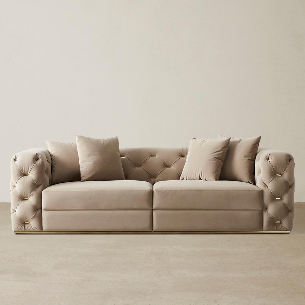 Empress Light Beige Velveteen 3-Seater Fabric Sofa