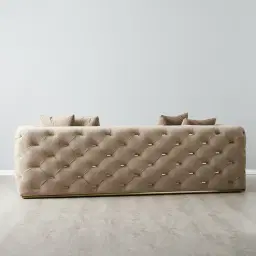 Empress Light Beige Velveteen 3-Seater Fabric Sofa