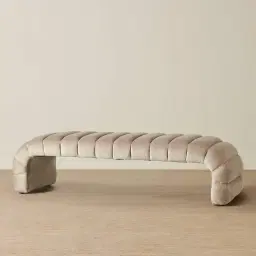 Annika Beige Velvet Curved Ottoman