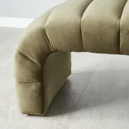 Annika Olive Green Velvet Curved Ottoman