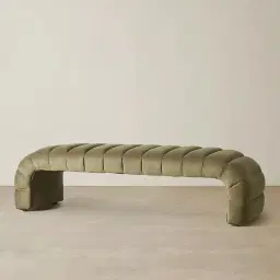 Annika Olive Green Velvet Curved Ottoman