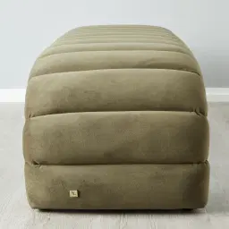 Annika Olive Green Velvet Curved Ottoman