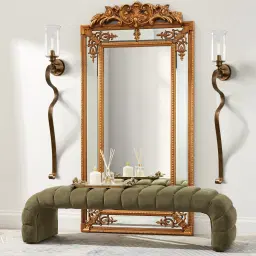 Annika Olive Green Velvet Curved Ottoman