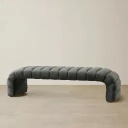 Annika Charcoal Velvet Curved Ottoman