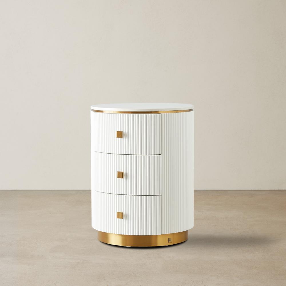 Kennedy White Sintered Stone 3-Drawer Bedside Table