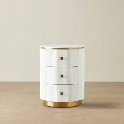 Kennedy White Sintered Stone 3-Drawer Bedside Table