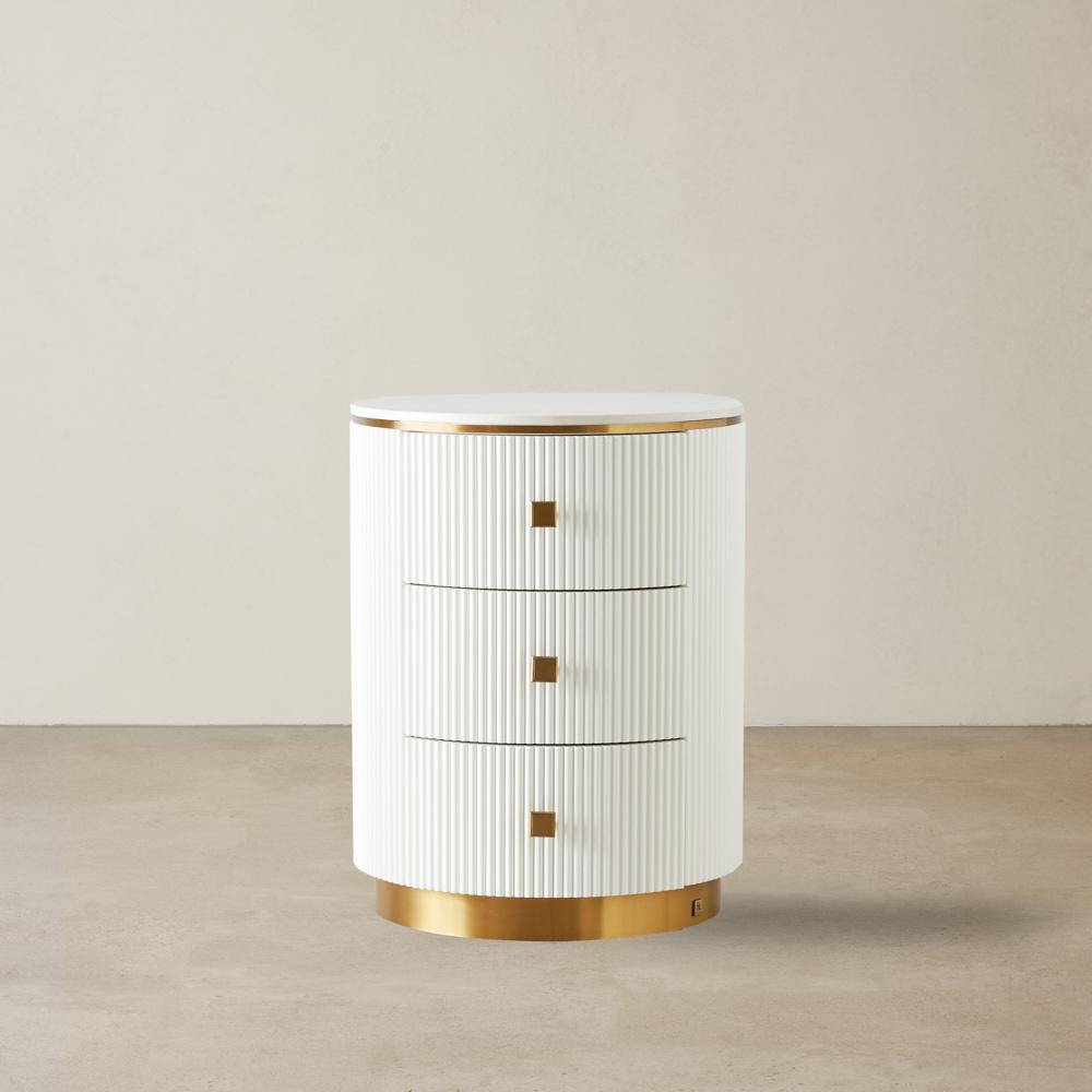 Kennedy White Sintered Stone 3-Drawer Bedside Table