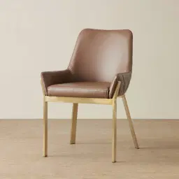 Arya II Tuscan Brown Vegan Leather Dining Chair - Brushed Gold Metal Legs