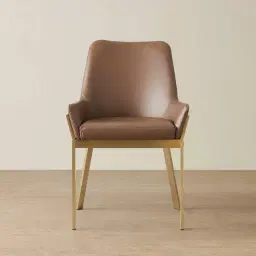 Arya II Tuscan Brown Vegan Leather Dining Chair - Brushed Gold Metal Legs