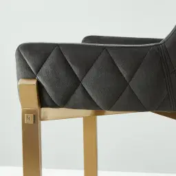 Arya II Charcoal Velvet Dining Chair - Brushed Gold Metal Legs