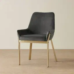 Arya II Charcoal Velvet Dining Chair - Brushed Gold Metal Legs