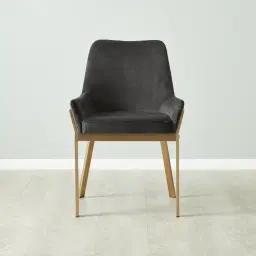 Arya II Charcoal Velvet Dining Chair - Brushed Gold Metal Legs