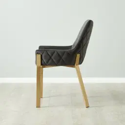 Arya II Charcoal Velvet Dining Chair - Brushed Gold Metal Legs