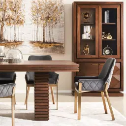 Arya II Sage Green Vegan Leather Dining Chair - Brushed Gold Metal Legs