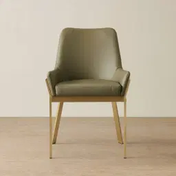 Arya II Sage Green Vegan Leather Dining Chair - Brushed Gold Metal Legs