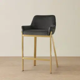 Arya II Charcoal Velvet 67cm Counter Stool - Brushed Gold Metal Legs