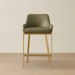 Arya II Sage Green Vegan Leather 67cm Counter Stool - Brushed Gold Metal Legs