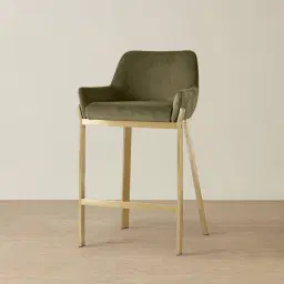 Arya II Olive Green Velvet 67cm Counter Stool - Brushed Gold Metal Legs