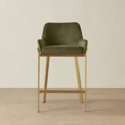 Arya II Olive Green Velvet 67cm Counter Stool - Brushed Gold Metal Legs