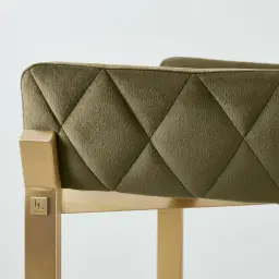 Arya II Olive Green Velvet 67cm Counter Stool - Brushed Gold Metal Legs