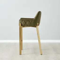 Arya II Olive Green Velvet 67cm Counter Stool - Brushed Gold Metal Legs