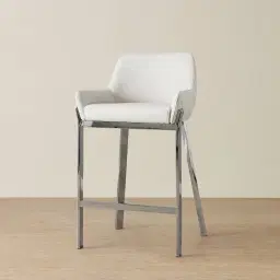 Arya II Glacier Grey Vegan Leather 67cm Counter Stool - Black Nickel Metal Legs