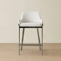 Arya II Glacier Grey Vegan Leather 67cm Counter Stool - Black Nickel Metal Legs