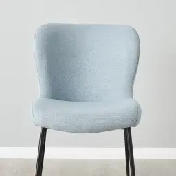 Hailey Light Blue Woven Fabric Dining Chair - Black Metal Legs