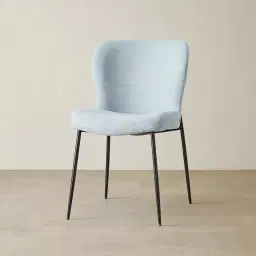 Hailey Light Blue Woven Fabric Dining Chair - Black Metal Legs