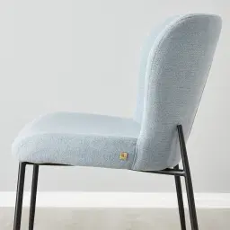 Hailey Light Blue Woven Fabric Dining Chair - Black Metal Legs