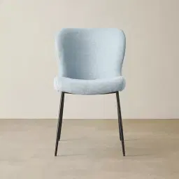 Hailey Light Blue Woven Fabric Dining Chair - Black Metal Legs