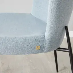 Hailey Light Blue Woven Fabric Dining Chair - Black Metal Legs
