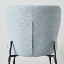 Hailey Light Blue Woven Fabric Dining Chair - Black Metal Legs