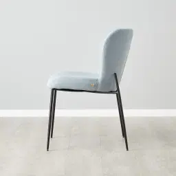 Hailey Light Blue Woven Fabric Dining Chair - Black Metal Legs