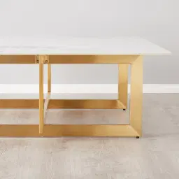 Dianne White Grey-Streaked Sintered Stone Coffee Table - Brushed Gold Stainless Steel Frame
