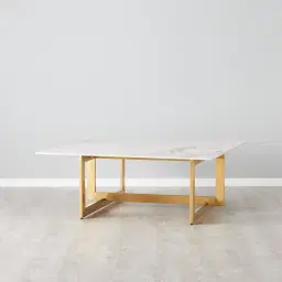 Dianne White Grey-Streaked Sintered Stone Coffee Table - Brushed Gold Stainless Steel Frame