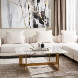 Dianne White Grey-Streaked Sintered Stone Coffee Table - Brushed Gold Stainless Steel Frame