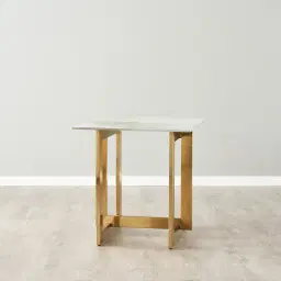 Dianne White Grey-Streaked Sintered Stone Side Table - Brushed Gold Stainless Steel Frame