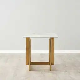 Dianne White Grey-Streaked Sintered Stone Side Table - Brushed Gold Stainless Steel Frame