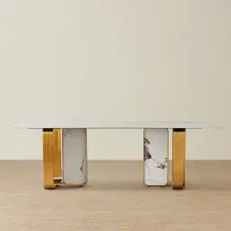 Marbella Cold Calacatta White Sintered Stone Dining Table - Brushed Gold Frame
